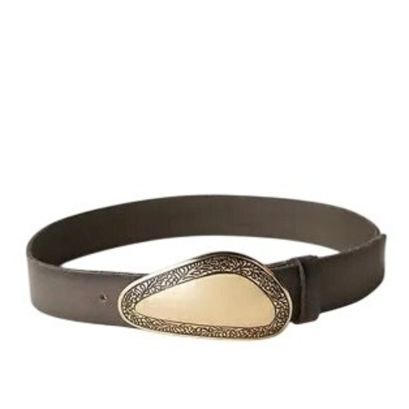 Free People Paloma Leather Buckle Belt Womens Size M/L Engraved Buckle Boho - Picture 1 of 9